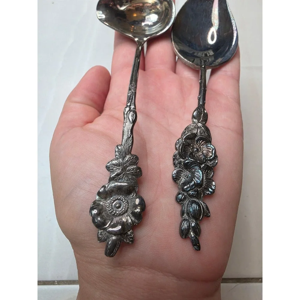 Reed & Barton Silverplate Floral Ladle and Leaf Spoon‎ Serving Set 2 Piece A6